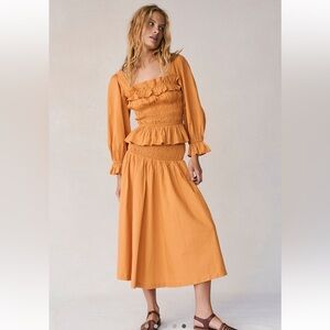 NWT! Free People Keep the Romance smocked peplum top and  tiered maxi skirt set